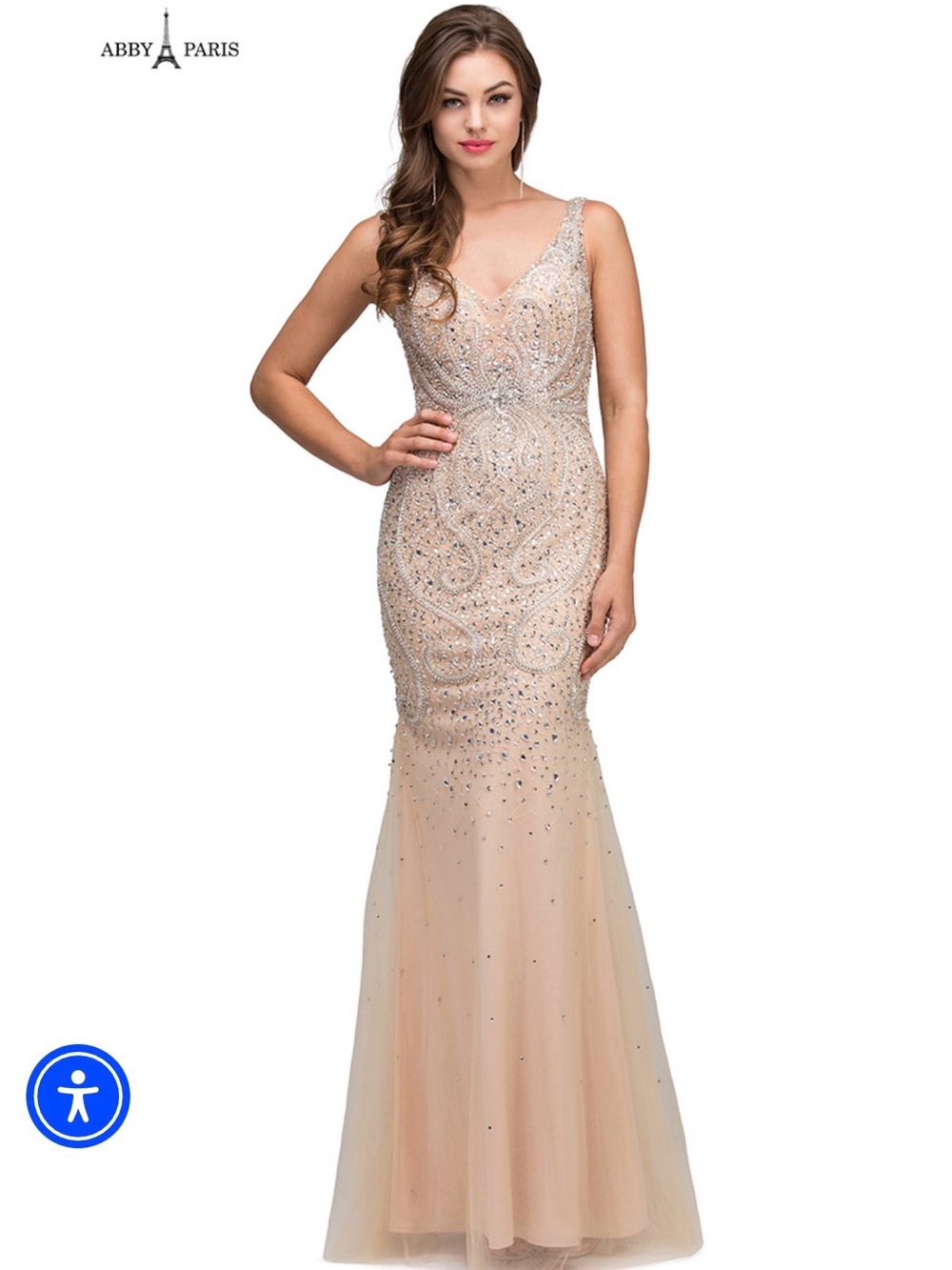 Abby Paris Nude Beaded Mermaid Wedding Dress
